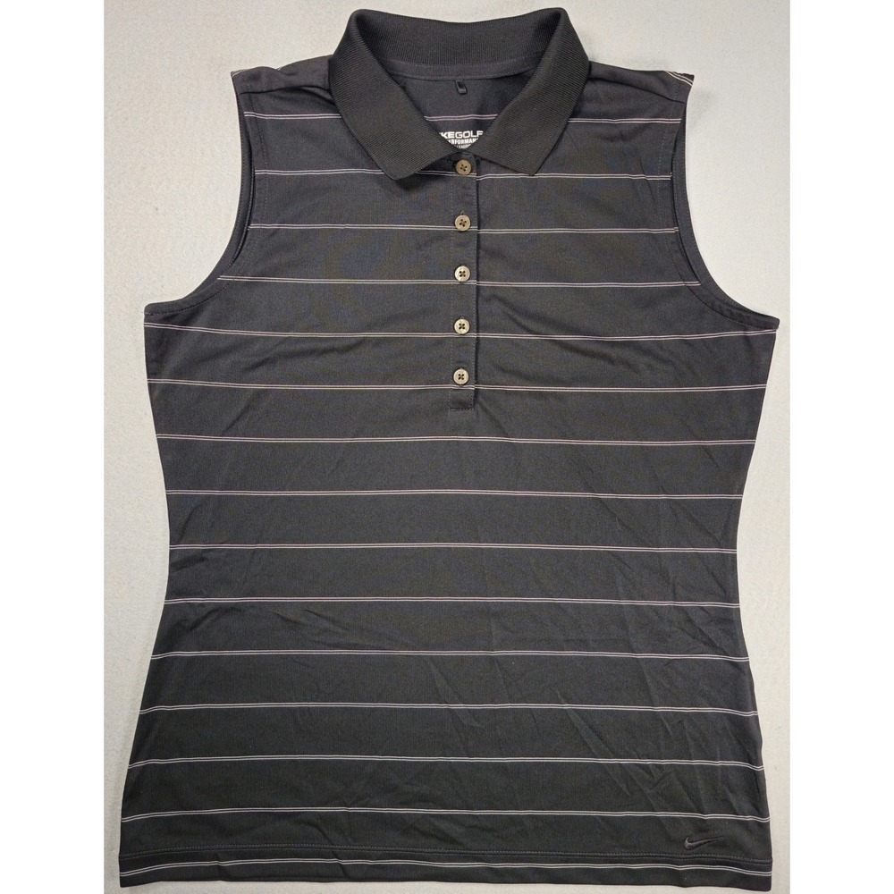 Nike Golf Tour Performance Womens M Sleeveless Polo Black Striped Dri-FIT